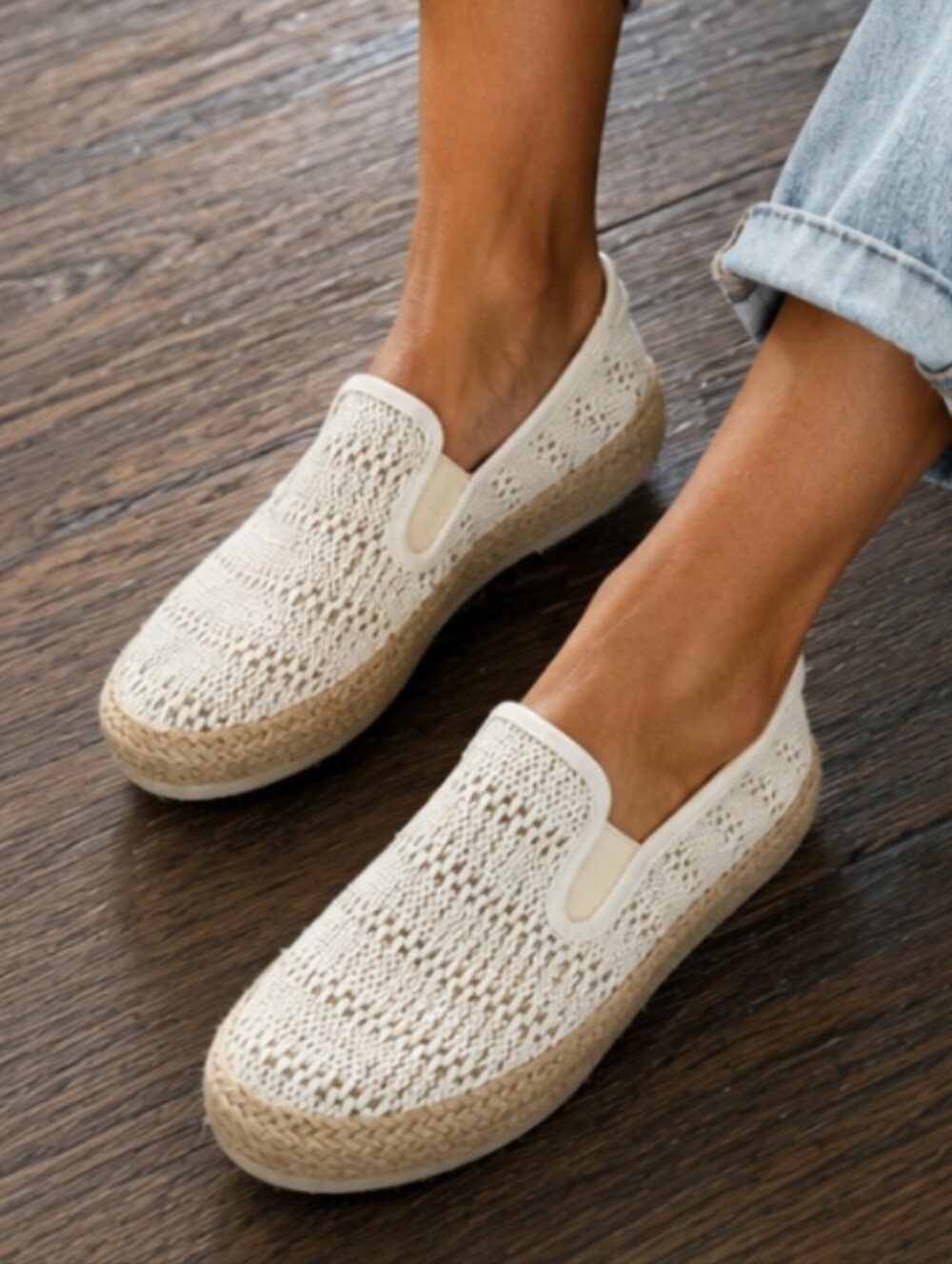 Espirit Cream Nadine Tan Neutral Espadrille Jute Crochet Slip On 8.5